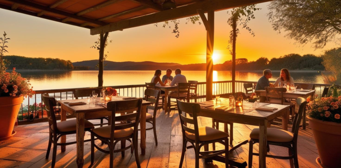 Symbolbild für Tourismusbranche: Terrasse einer Gaststätte mit Blick auf einen See und ein paar Gästen