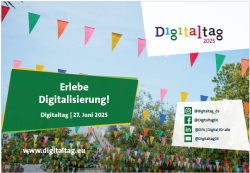 Sybolbild: Im Hintergrund Wimpelketten, davor diverse Textfelder mit Hinweisen auf den Digitaltag 2025