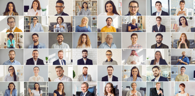 Collage aus fröhlichen, multikulturellen Business-Personen verschiedener Generationen – Symbol für generationenübergreifendes Gründen