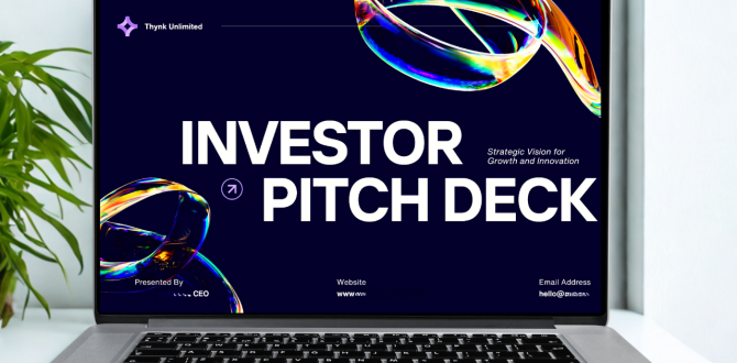 Symbolbild für WIN-Initiative: Laptop, auf dem Monitor wird als Text "INVESTOR PITCH DECK" angezeigt
