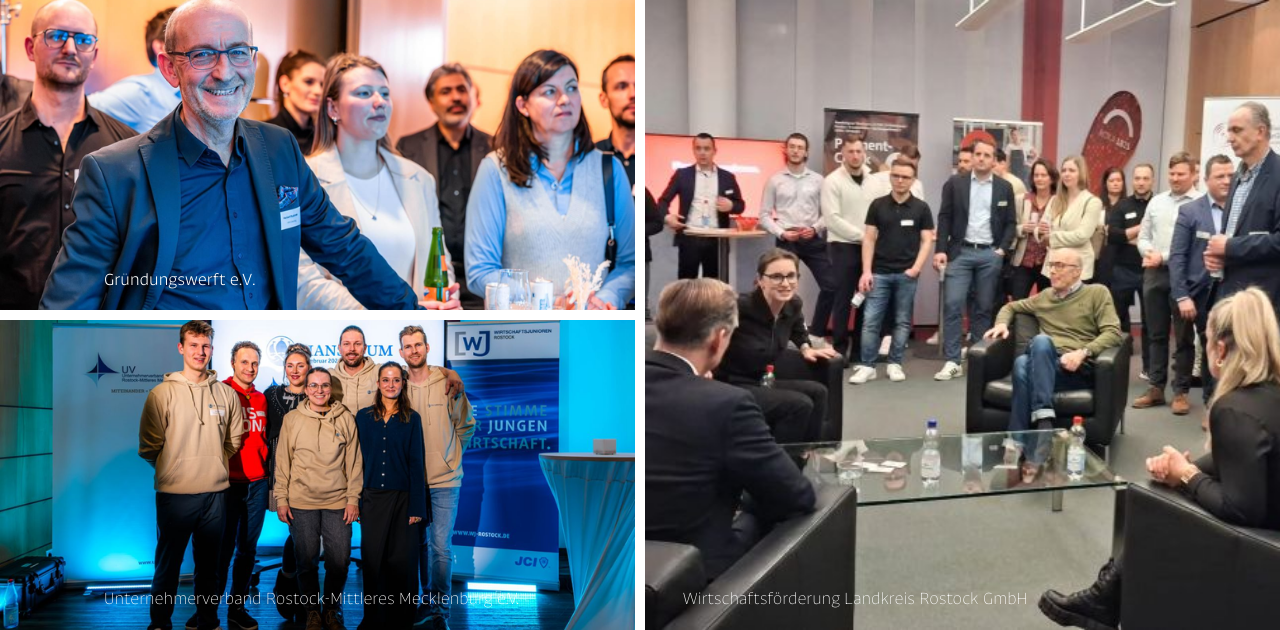 Teilnehmende im Gespräch, bei Diskussionsrunden und auf der Bühne während der HANSETUM 2026 in der Zentrale der Ostseesparkasse Rostock