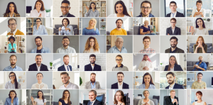 Collage aus fröhlichen, multikulturellen Business-Personen verschiedener Generationen – Symbol für generationenübergreifendes Gründen